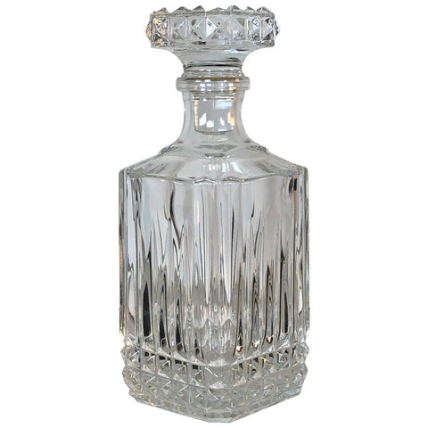 Vintage 1960s Square Glass Diamond Point Decanter