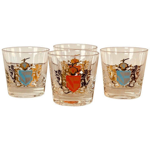 Vintage Coat of Arms Bar Glass Tumblers, Set of 4