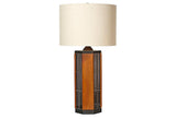 1970s Smoked Glass & Wood Table Lamp