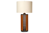 1970s Smoked Glass & Wood Table Lamp
