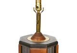1970s Smoked Glass & Wood Table Lamp