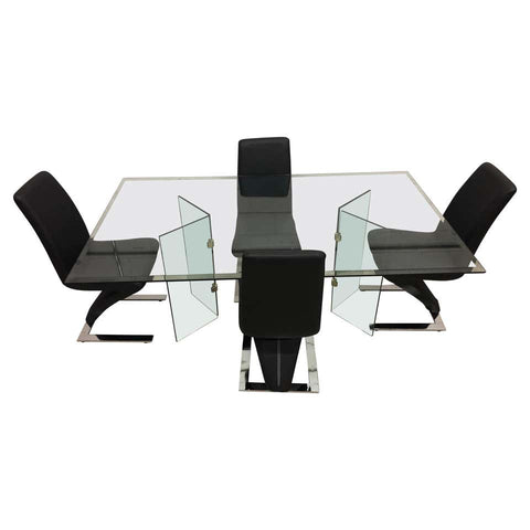 Vintage Glass Dining Table and Zig Zag Dining Chairs, Set of 5