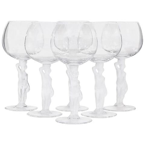 Art Deco Frosted Cherub Nude Wine Stems