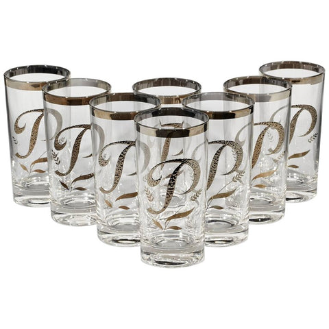vintage textured monogrammed P glass tumblers.
