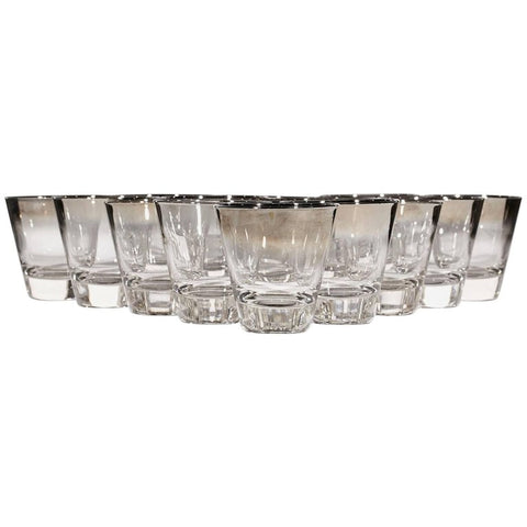 1960s Silver Fade Liquor Glass Tumblers, Set of 16