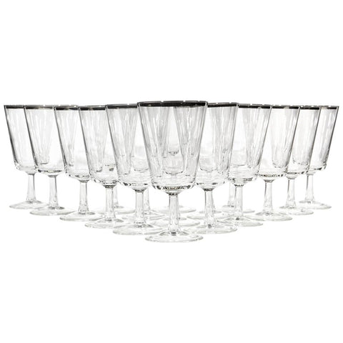 Mid 20th Century Modern French Silver Rimmed Glass Wine Stems