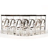 mid century modern textured monogrammed "P" glass tumblers.