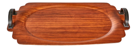 Art Deco Walnut Wood Handled Tray