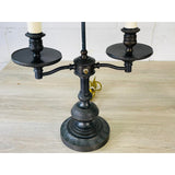 Double Arm Rectangular Table Lamps With Shades, Pair