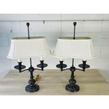 Double Arm Rectangular Table Lamps With Shades, Pair