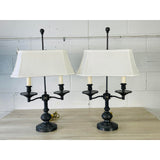 Double Arm Rectangular Table Lamps With Shades, Pair