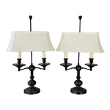 Double Arm Rectangular Table Lamps With Shades, Pair