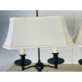 Double Arm Rectangular Table Lamps With Shades, Pair