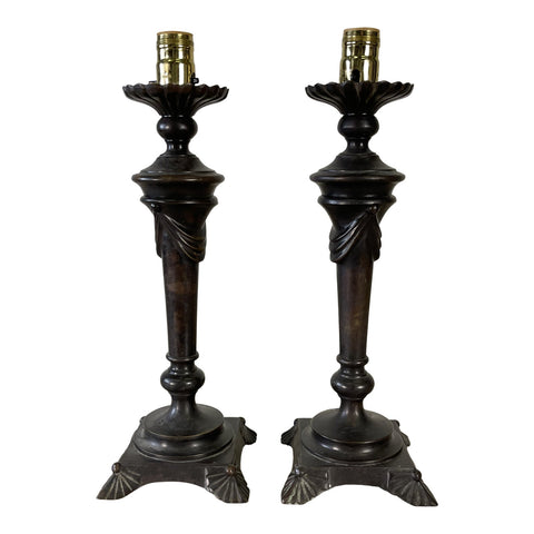 Metal Table Lamps With a Swag Design, Pair