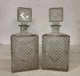 Vintage 1960s Diamond Accented Glass Decanters, Pair