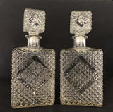 Vintage 1960s Diamond Accented Glass Decanters, Pair