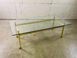 Vintage Rectangular Brass and Glass Top Coffee Table