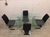 Vintage Glass Dining Table and Zig Zag Dining Chairs, Set of 5