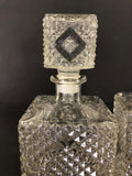 Vintage 1960s Diamond Accented Glass Decanters, Pair