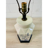 Vintage 1950s Chinoiserie Blue & White Crackle Ceramic Table Lamp