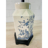 Vintage 1950s Chinoiserie Blue & White Crackle Ceramic Table Lamp
