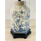 Vintage 1950s Chinoiserie Blue & White Crackle Ceramic Table Lamp