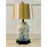 Vintage 1950s Chinoiserie Blue & White Crackle Ceramic Table Lamp
