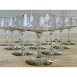 Vintage 1950s Floral Etched Tall Coupe Stems, Set of 12