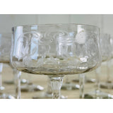 Vintage 1950s Floral Etched Tall Coupe Stems, Set of 12