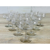 Vintage 1950s Floral Etched Tall Coupe Stems, Set of 12