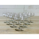 Vintage 1950s Floral Etched Tall Coupe Stems, Set of 12