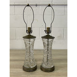 Vintage 1950s Floral Glass Table Lamps, Pair