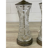 Vintage 1950s Floral Glass Table Lamps, Pair