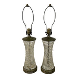 Vintage 1950s Floral Glass Table Lamps, Pair