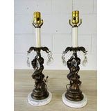 Vintage 1950s Metal Cherub Table Lamps, Pair