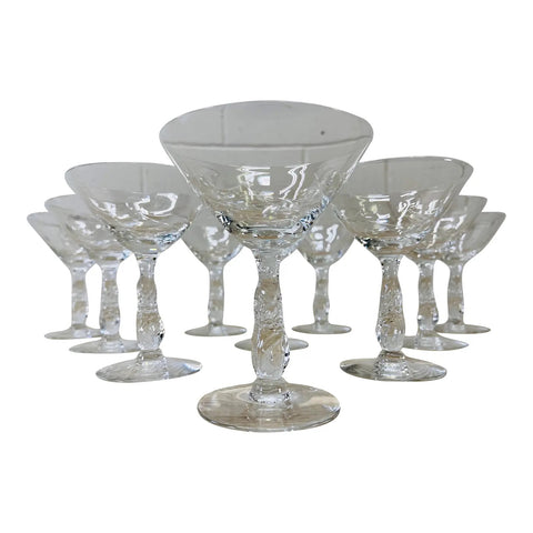 Vintage 1950s Mitre Cut Glass Coupes, Set of 10