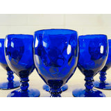Vintage 1950s Quilted Cobalt Glass Water Stems, Set of 6