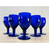 Vintage 1950s Quilted Cobalt Glass Water Stems, Set of 6
