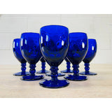 Vintage 1950s Quilted Cobalt Glass Water Stems, Set of 6
