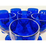 Vintage 1950s Quilted Cobalt Glass Water Stems, Set of 8