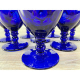 Vintage 1950s Quilted Cobalt Glass Water Stems, Set of 8