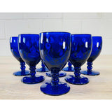 Vintage 1950s Quilted Cobalt Glass Water Stems, Set of 8
