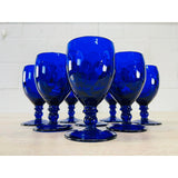 Vintage 1950s Quilted Cobalt Glass Water Stems, Set of 8