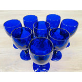 Vintage 1950s Quilted Cobalt Glass Water Stems, Set of 8