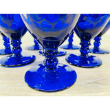 Vintage 1950s Quilted Cobalt Glass Water Stems, Set of 6