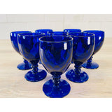 Vintage 1950s Quilted Cobalt Glass Water Stems, Set of 8