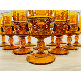 Vintage 1960s Amber Thumbprint Glass Water Stems, Set of 12