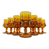 Vintage 1960s Amber Thumbprint Glass Water Stems, Set of 12