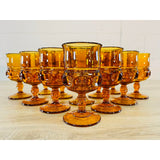 Vintage 1960s Amber Thumbprint Glass Water Stems, Set of 12