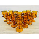Vintage 1960s Amber Thumbprint Glass Water Stems, Set of 12
